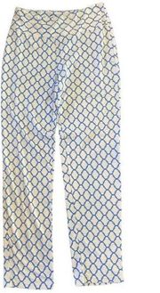 J. Mclaughline White & Blue Printed Catalina Cloth Pull on Pant Size  Small