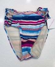 Vanilla Beach Pink Blue Striped Bikini Bottoms NWT M High Rise Cheeky