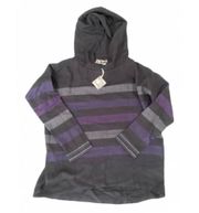 Lemlem Gray Hooded 100% Merino Wool Tunic with Purple Stripes—Size Small