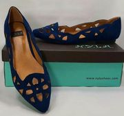 NEW N.Y.L.A. Navy Blue Pointed Toe Faux Suede w Cutouts ModCloth Flats Size 7