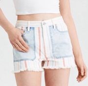 American Eagle New  Striped High Waist Mom Shorts w/ Frayed Hem Size 14