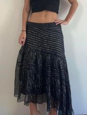 Black Metallic Asymmetrical Maxi Skirt Size 8