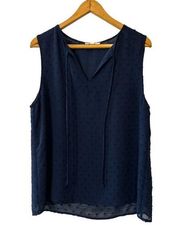 Le Lis Navy Blue Sleeveless Top with Raised Dot Print & Ties at Neck Size XL