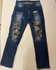 L&B Boyfriend denim distressed camo lined jeans size 16