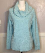 Soft light blue sweater, cowl neck, oversized, Ruby Rd.