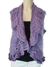 Roz & Ali Womens Plus Size 14/16 Purple Fuzzy Patterned Sweater Vest Cardigan