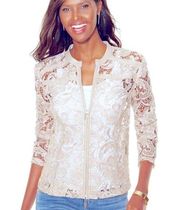 INTERNATIONAL CONCEPTS INC WHITE LACE FAUX VEGAN LEATHER JACKET M