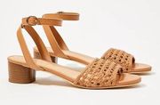 LOFT Woven Leather Ankle Strap Block Heels SIZE 6 tan bohemian beachy chic