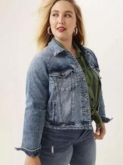 Molly & Isadora NWT Target Plus Size Denim Trucker Jacket in Medium Wash Size 4X