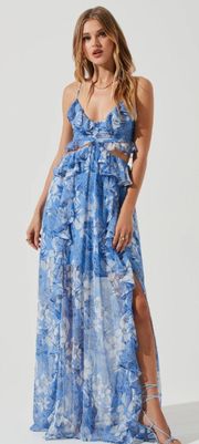 The Label Palace Floral Cutout Ruffle Maxi Dress