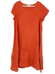 Bryn Walker Womens 100% Linen Lagenlook Beachy Short Sleeve Dress Size S Orange