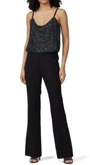 Parker Perth Black Womens Jumpsuit Size 10 Formal Sleeveless Sequin Cowl Neck