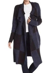 Joseph A. Buffalo Check Longline Duster Cardigan Blue Black