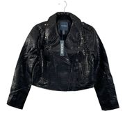 NWT ModCloth Crocodile Rock Black Faux Leather Moto Jacket Size SMALL