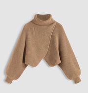 High Neck Solid Knitted Long Sleeve Sweater