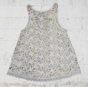 Ecote Ivory Lace Crochet Sleeveless Coverup Wide Strap Women's Top Size Medium