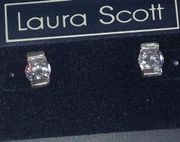 Laura Scott Vintage Silver Tone CZ Rhinestone Stud Pierced Earrings