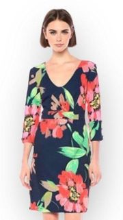 new Trina Turk ❀ Picturesque Bright Floral Print Sheath Mini Dress ❀ Navy ❀ 2