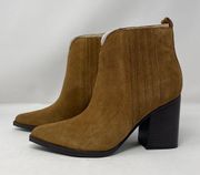 NEW Marc Fisher Maree Boots 8 Brown Suede Pointed Toe Pull On Block Heel Western