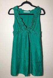 Women's Susana Monaco | 100% Silk Ruffle Empire Dress in Green Size 2