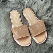 EUC Juicy Couture Rose Gold Rhinestone Slides Sandals sz 7.5