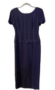 Donna Morgan Petites Navy Midi Peplum Dress Sz 4P