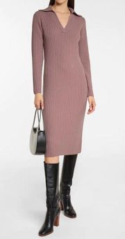 Ribbed Polo Wool-Cashmere Blend Bodycon Dress