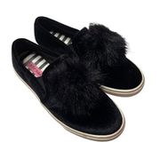 Betsy Johnson Black Velvet Slip On Shoes With Pom Size 8