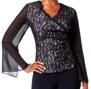 Black lace wrap top with mesh winged sleeves never worn