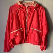 F21 cropped pink windbreaker zip up bomber cinched hooded jacket with pockets