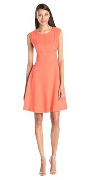 Solid Sleeveless Fit & Flare Dress Pre-Owned Orange Size 8