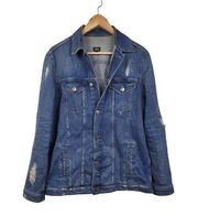 Lee Jeans Women's Denim Med Blue Distressed Trucker Jacket 90s Y2K Sz Med