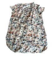Maternity Liz Lange White Blue Peach Short Sleeve Shirt EUC Size Med GUC #0169