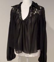 Black Lace and Sheer Cropped Blouse - Size Small