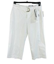 Charter Club SZ 12 Crop Pants Wide Leg White Belted Pockets Stretch Mid-Rise New