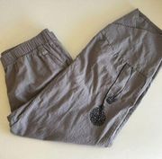 Grey Botanical Print Boho Indie Cropped Mid Rise Comfy Summer Yoga Pants