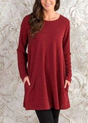 NEW Arianna by Howard's Lurex Long Sleeve Pocket Tunic Ruby Red Small/Medium