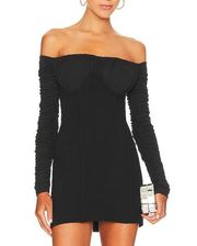 NBD Carlota Off Shoulder Mini Dress Black Size SMALL Cocktail Boned Bodice NEW