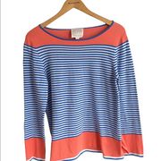 Sail To Sable Blue and Coral Striped Lightweight Sweater