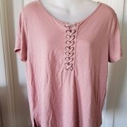 PINK Republic Short Sleeve Faux Lace Up Tee Size Large