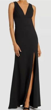 V-neck Side Slit Long Formal Dress Black Size 0