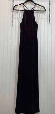 DB Studio Merlot Burgundy High Square Neck Velvet Long Dress Wedding Size 6