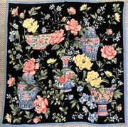 Talbots Silk Square Scarf Floral Art Flowers in Unique Vases Peonies Peony FLAW