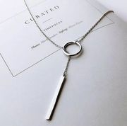 Minimalist Sterling Silver Stamped Lariat Bar Threader Necklace 