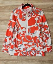 Skipper Popover Rope & Anchor Coral 1/2 Zip Pullover Medium