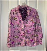 Nick & Nora Pink/Purple Bicycle Print Flannel Pajama Top S