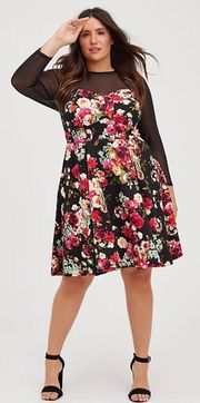 Fit & Flare Mini Dress Scuba Floral Black