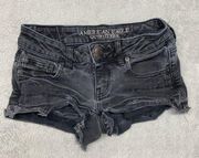 American Eagle Shorts Womens 0 Black Booty Jean Cut Off Shortie Ripped Super Low