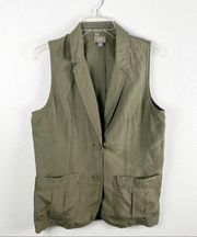 J. JILL Army Green Cargo Style V-Neck Button Vest, Size Small