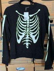 H&M Skeleton Shirt-DIVIDED Heavyweight NWT XSmall Glow in the Dark L/S Halloween